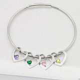 Personalized Family Names Heart Bangle with Birthstone Bracelet
