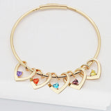 Personalized Family Names Heart Bangle with Birthstone Bracelet