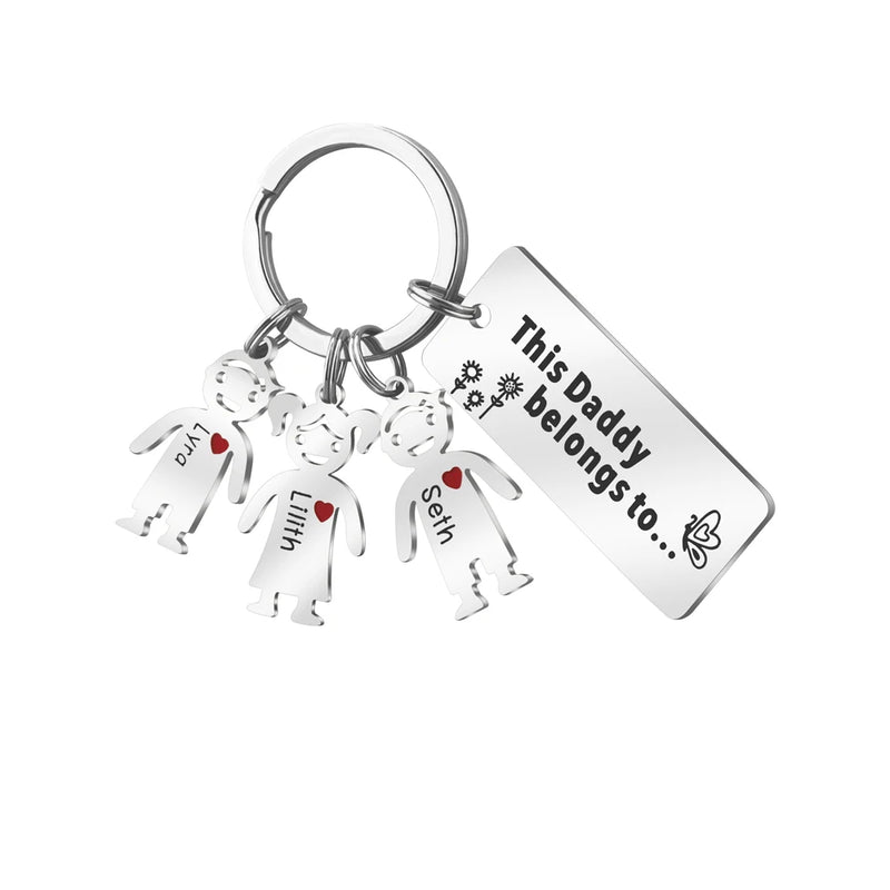 Family Names Keychain This Daddy Belongs to Keychain Personalized Fathers Gift