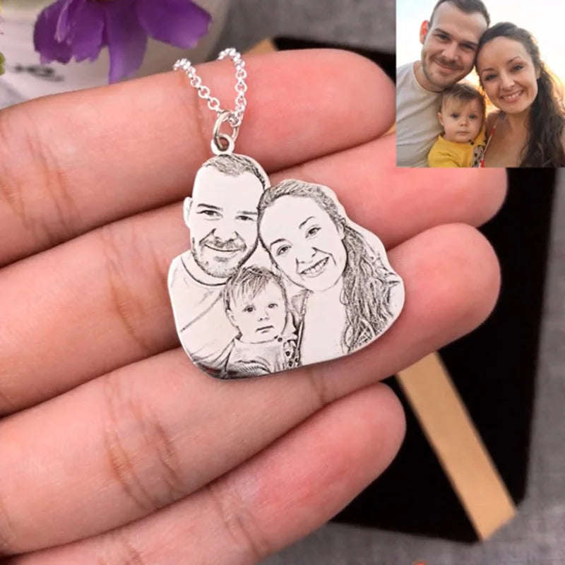 Family Photo Necklace Personalized Portrait Necklace