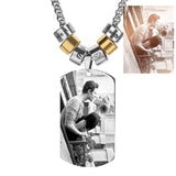 Family Photo Necklace Stainless Steel Square Pendant Engraved Name Couple