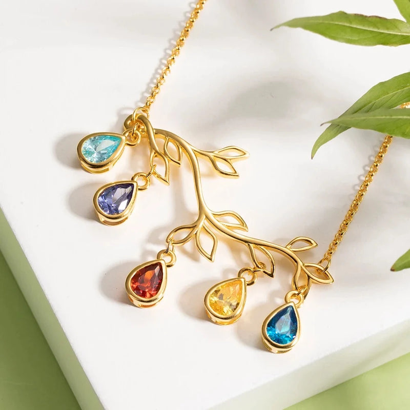 Family Tree Branch Birthstone Necklace Personalized Jewelry Necklace