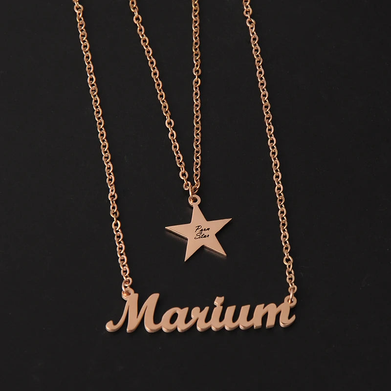 Double Layer Name Necklace For Women Personalized Heart Names Pendant Necklaces