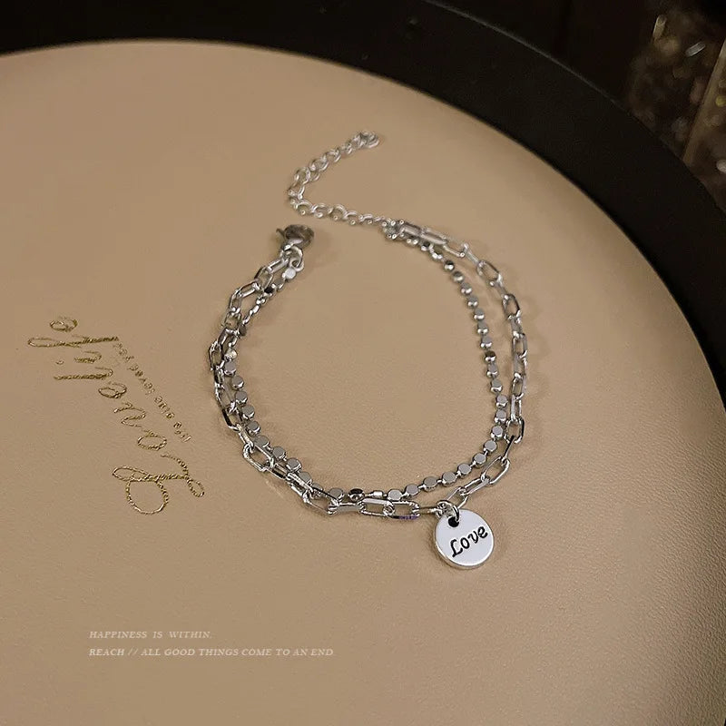 Geometric Pendant Name Bracelet Stainless Steel Jewelry