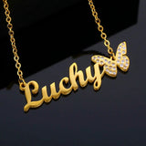 Personalized Stainless Steel Diamond Butterfly Name Necklace