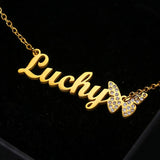 Personalized Stainless Steel Diamond Butterfly Name Necklace