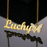 Personalized Stainless Steel Diamond Butterfly Name Necklace