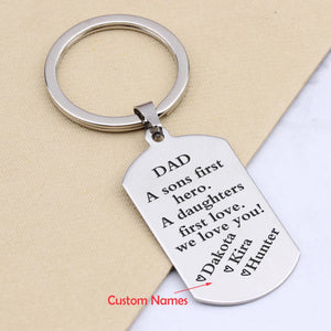 Personalized Kid Name Keyring for Dad, Stainless Steel Car Key Tag Holder