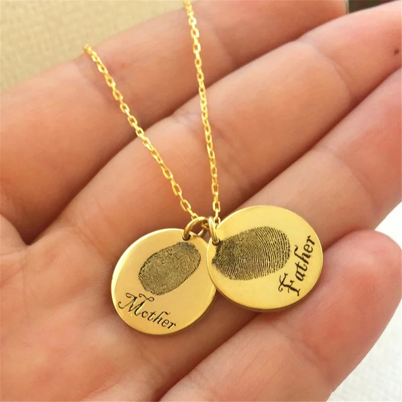 Personalized Fingerprint Necklace Stainless Steel Name Pendant for Women