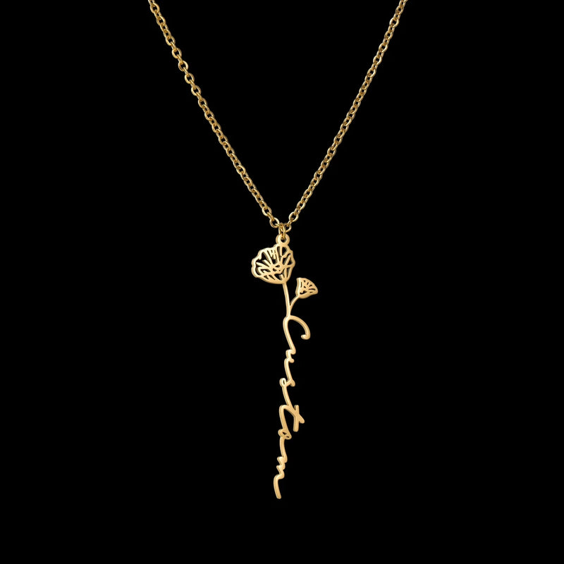 Rose Name Necklace Personalized Stainless Steel Pendant Choker