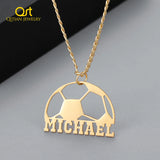 Custom Football Name Necklace for Men Stainless Steel Chain