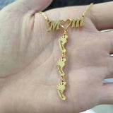 Baby Feet Name Mom Necklace Kids Birthday MAMA Engraved Stainless Steel