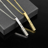 Vertical Bar Engraving Name Number Necklace Personalized Stainless Steel