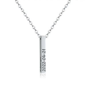Vertical Bar Engraving Name Number Necklace Personalized Stainless Steel