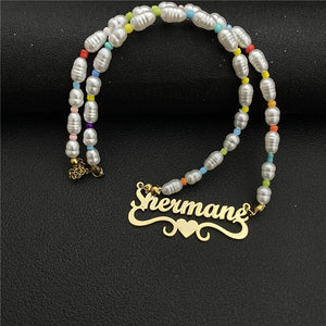 Freshwater Pearl Name Necklace Personalized Stainless Steel Pendant