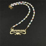 Freshwater Pearl Name Necklace Personalized Stainless Steel Pendant
