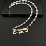Freshwater Pearl Name Necklace Personalized Stainless Steel Pendant