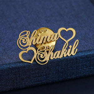 Frosted Brooch Stainless Steel Double Name Heart Shape Brooches