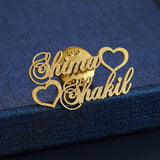 Frosted Brooch Stainless Steel Double Name Heart Shape Brooches