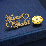 Frosted Brooch Stainless Steel Double Name Heart Shape Brooches