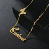 Frosted Butterfly Name Plate Necklace Personalized Stainless Steel Bling