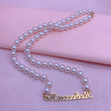Frosted Name Necklace Pearl Stainless Steel Jewelry For Gift
