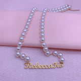 Frosted Name Necklace Pearl Stainless Steel Jewelry For Gift