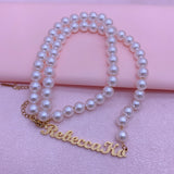 Frosted Name Necklace Pearl Stainless Steel Jewelry For Gift