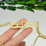 Heart Zircon Nameplate Necklace Stainless Steel Cuban Chain