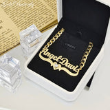Heart Zircon Nameplate Necklace Stainless Steel Cuban Chain