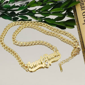 Heart Zircon Nameplate Necklace Stainless Steel Cuban Chain