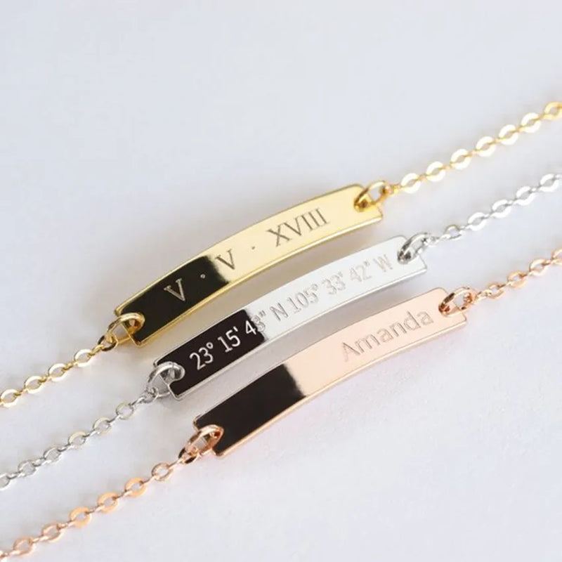 Custom Engraved Stainless Steel Bar Bracelet for Women