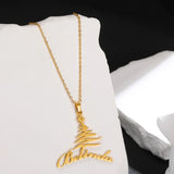 Custom Christmas Tree Arc-shaped Name Necklace Stainless Steel Xmas