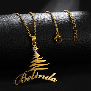 Custom Christmas Tree Arc-shaped Name Necklace Stainless Steel Xmas