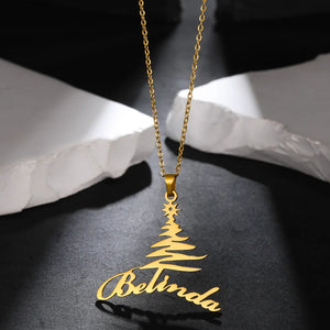 Custom Christmas Tree Arc-shaped Name Necklace Stainless Steel Xmas