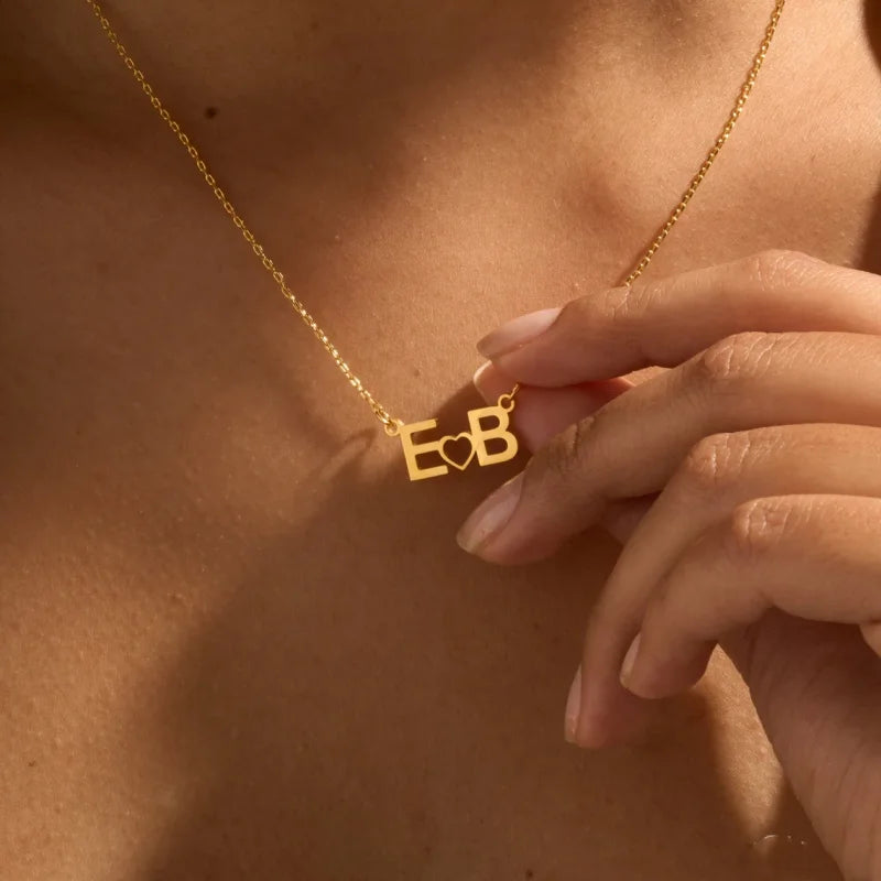 Custom Double Initials Necklaces For Women Girl Personalized Letters Pendant Nec