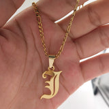 Gothic Old English Letter Necklace Personalized Nameplate Jewelry