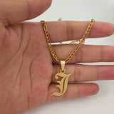 Gothic Old English Letter Necklace Personalized Nameplate Jewelry
