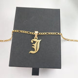 Gothic Old English Letter Necklace Personalized Nameplate Jewelry