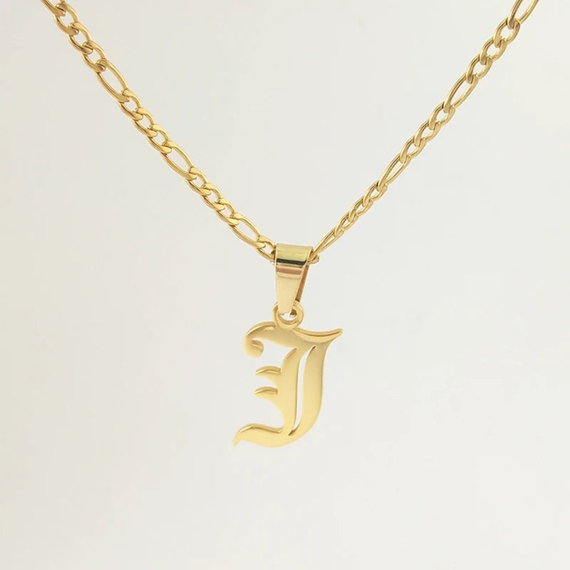 Gothic Old English Letter Necklace Personalized Nameplate Jewelry