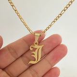 Gothic Old English Letter Necklace Personalized Nameplate Jewelry