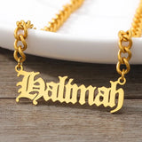 Gothic Old Eng. Name Necklace Stainless Steel Chain Men Jewelry