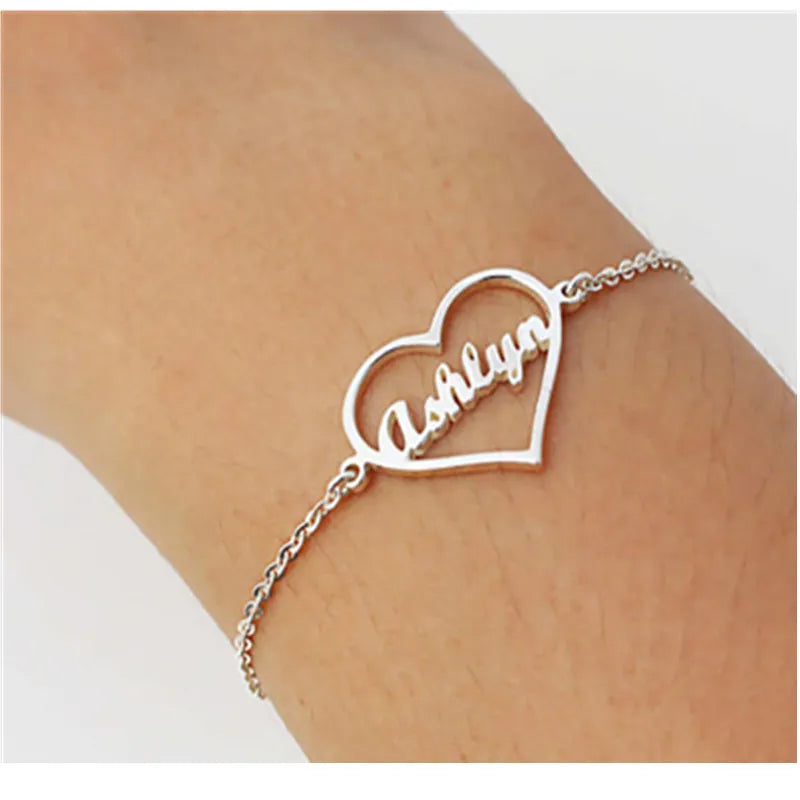 Personalized Heart Charm Name Bracelet for Women
