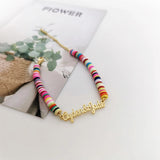 Handwriting Name Bracelet for Women Personalized Candy Beaded Rainbow Bracelets