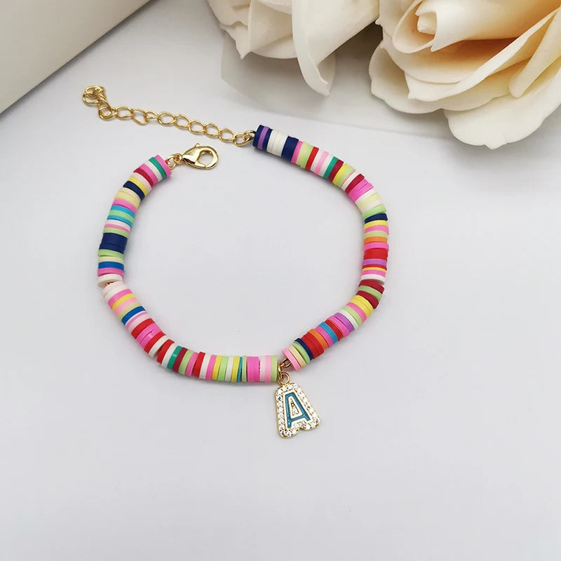 Handwriting Name Bracelet for Women Personalized Candy Beaded Rainbow Bracelets