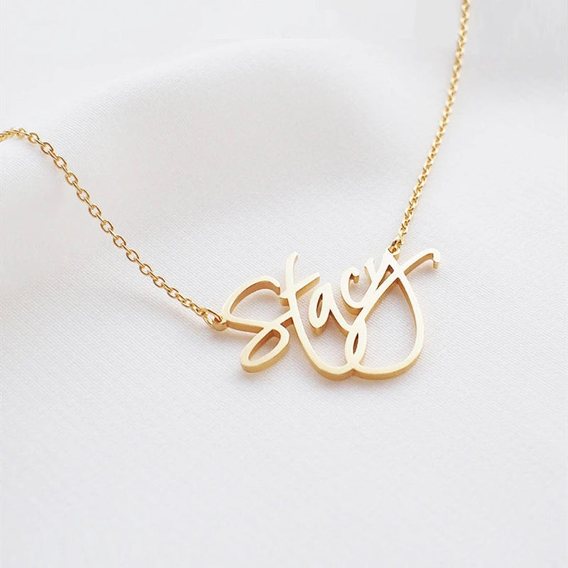 Handwriting Name Necklace Goldplated Personalized Cursive Signature Necklace