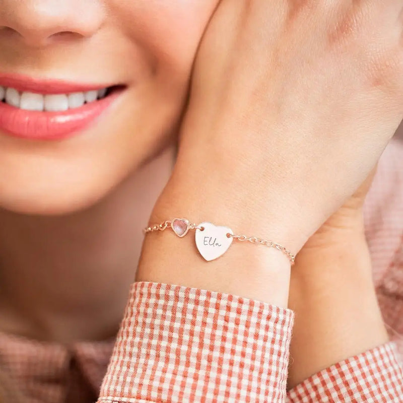 Personalised Heart Bar Bracelet Stainless Steel Name Jewellery Gift