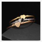Heart Charms Engraved Name Cuff Stainless Steel Bracelet