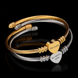 Heart Charms Engraved Name Cuff Stainless Steel Bracelet
