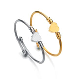 Heart Charms Engraved Name Cuff Stainless Steel Bracelet